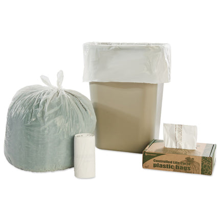 Controlled Life-Cycle Plastic Trash Bags, 13 Gal, 0.7 Mil, 24" X 30", White, 120/box