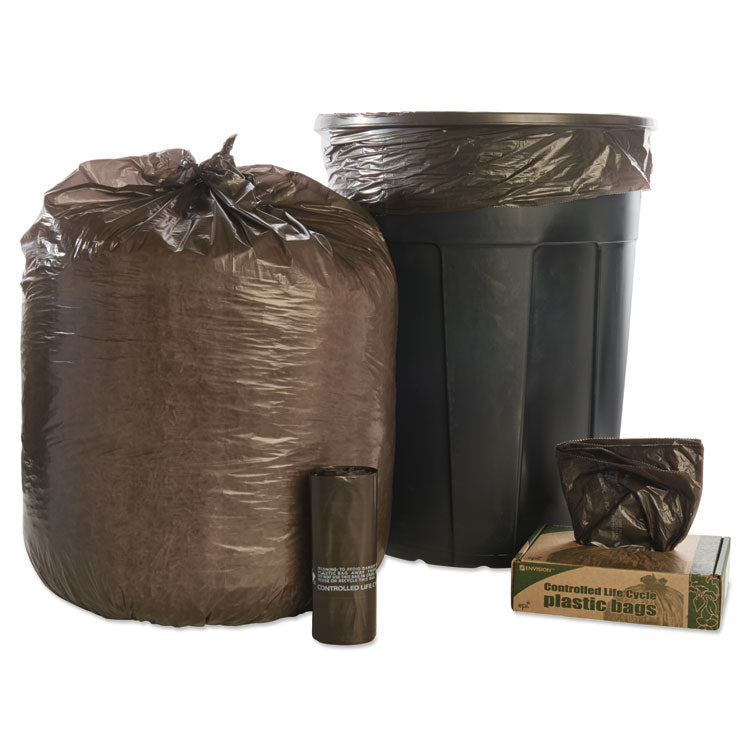 Controlled Life-Cycle Plastic Trash Bags, 39 Gal, 1.1 Mil, 33" X 44", Brown, 40/box