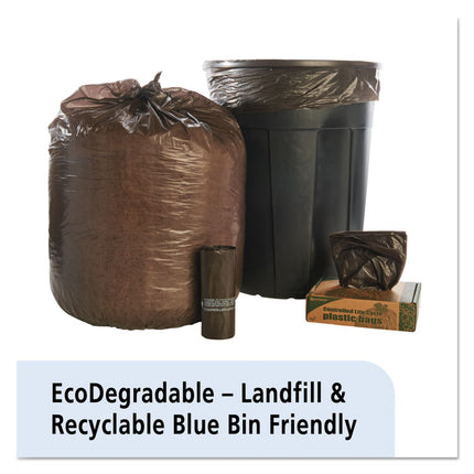 Controlled Life-Cycle Plastic Trash Bags, 39 Gal, 1.1 Mil, 33" X 44", Brown, 40/box