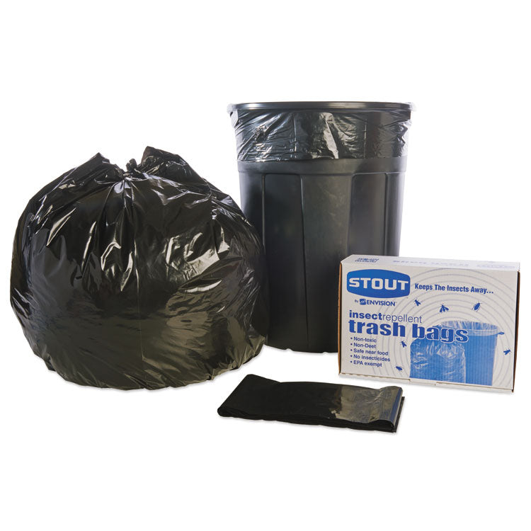 Insect-Repellent Trash Bags, 45 Gal, 2 Mil, 40" X 45", Black, 65/box