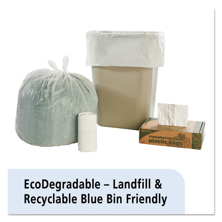 Controlled Life-Cycle Plastic Trash Bags, 13 Gal, 0.7 Mil, 24" X 30", White, 120/box