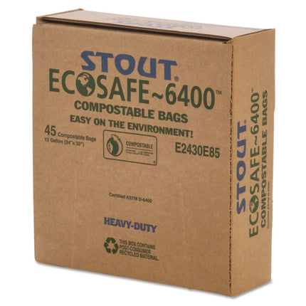 Ecosafe-6400 Bags, 13 Gal, 0.85 Mil, 24" X 30", Green, 45/box
