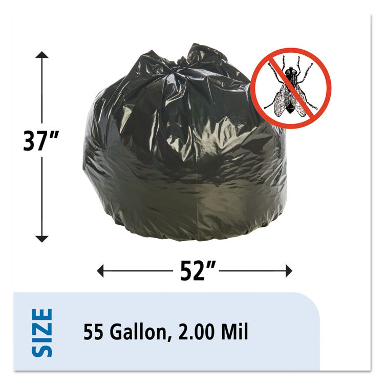 Insect-Repellent Trash Bags, 55 Gal, 2 Mil, 37" X 52", Black, 65/box