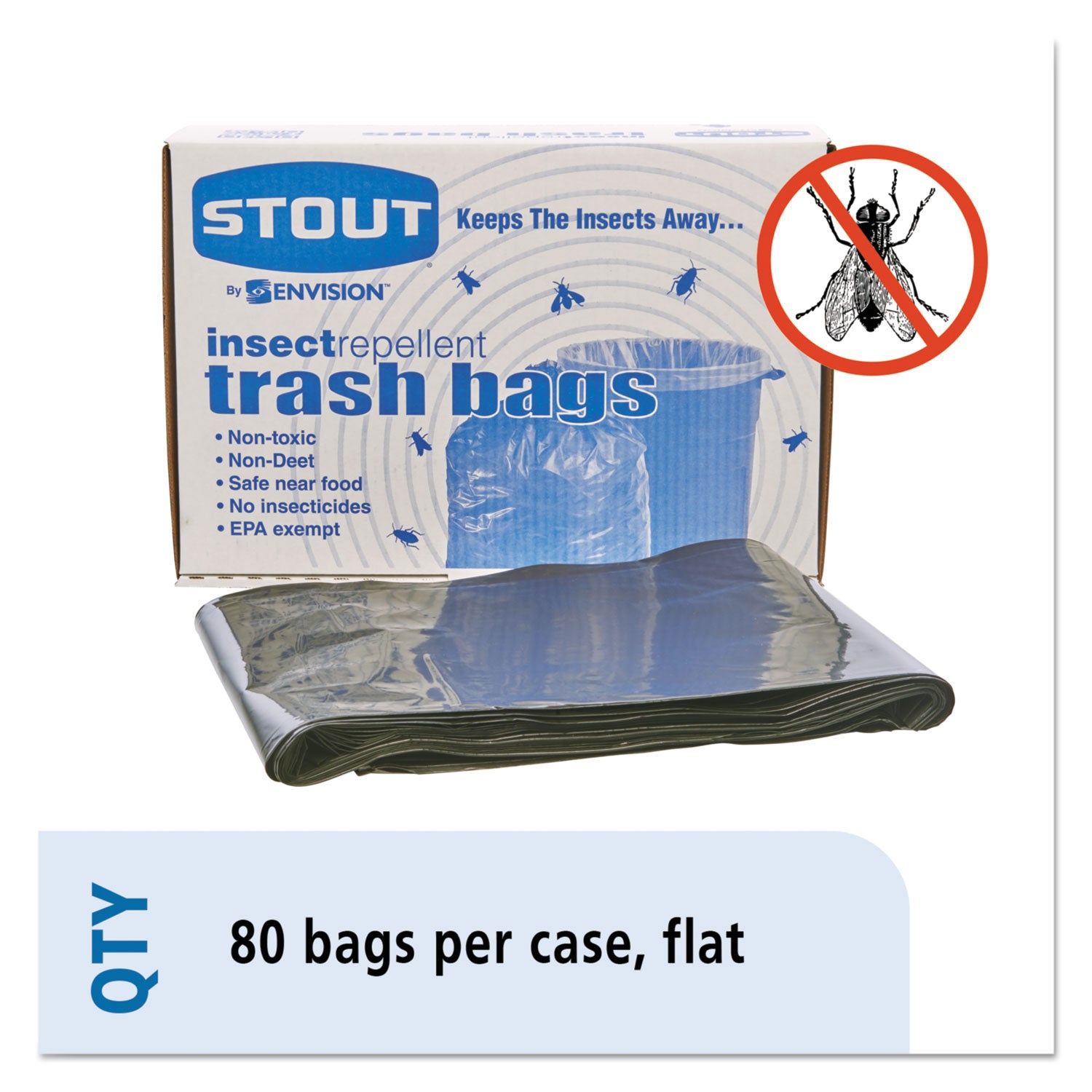 Insect-Repellent Trash Bags, 35 Gal, 2 Mil, 33" X 45", Black, 80/box
