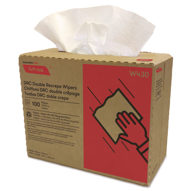 Tuff-Job Double Recrepe Wipers, 9.75 X 16.5, White, 100/box, 8 Box/carton