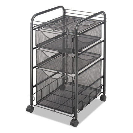 Onyx Mesh Mobile File with Two Supply Drawers, Metal, 1 Shelf, 3 Drawers, 15.75" x 17" x 27", Black