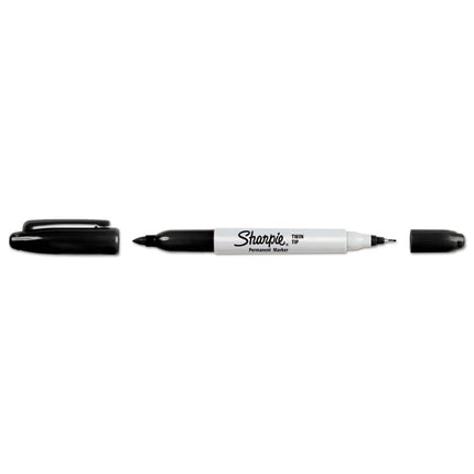 Twin-Tip Permanent Marker, Extra-Fine/fine Bullet Tips, Black, Dozen