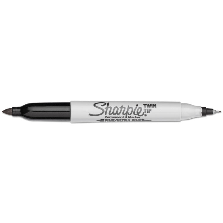 Twin-Tip Permanent Marker, Extra-Fine/fine Bullet Tips, Black, Dozen