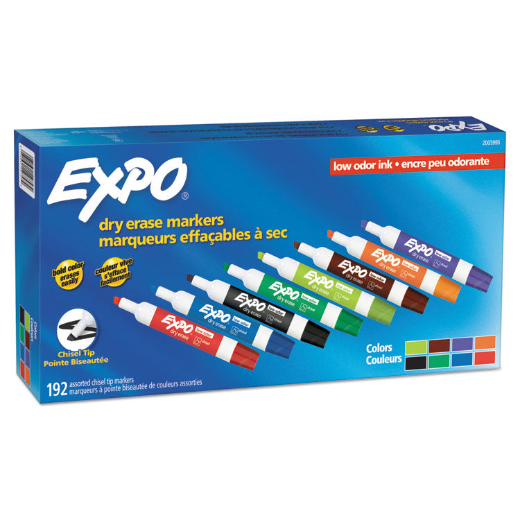 Low-Odor Dry Erase Marker Office Value Pack, Broad Chisel Tip, Assorted Colors, 192/pack