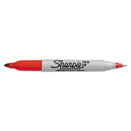 Twin-Tip Permanent Marker, Extra-Fine/fine Bullet Tips, Red, Dozen