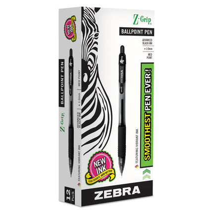 Z-Grip Ballpoint Pen, Retractable, Medium 1 mm, Black Ink, Clear/Black Barrel, 12/Pack