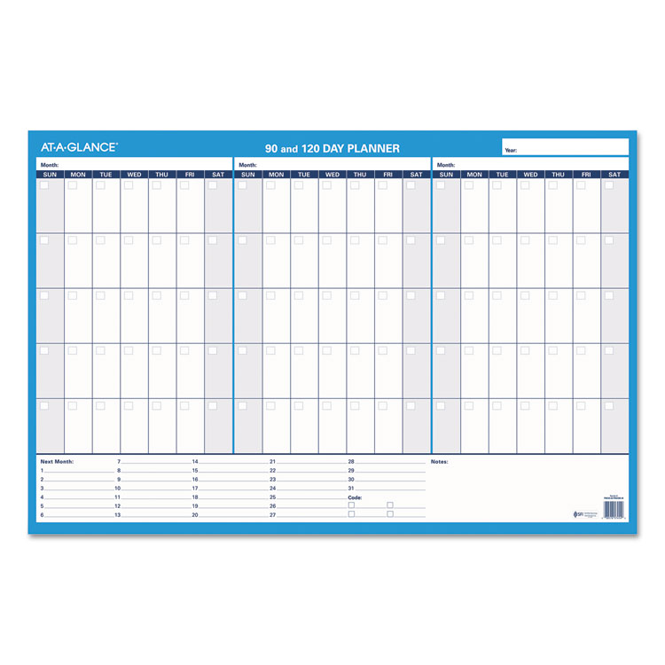 90/120-Day Undated Horizontal Erasable Wall Planner, 36 X 24, White/blue Sheets, Undated