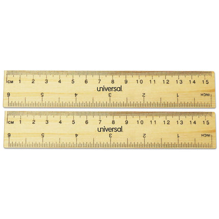 Flat Wood Ruler, Standard/metric, 6" Long