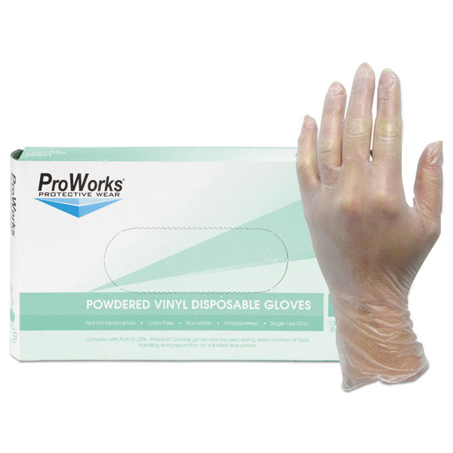 ProWorks Exam Grade Disposable Vinyl Gloves, Clear, Medium, 1,000/Carton