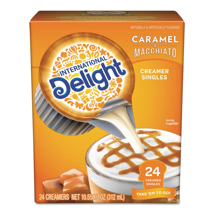 Flavored Liquid Non-Dairy Coffee Creamer, Caramel Macchiato, 0.5 oz Mini Cups, 24/Box