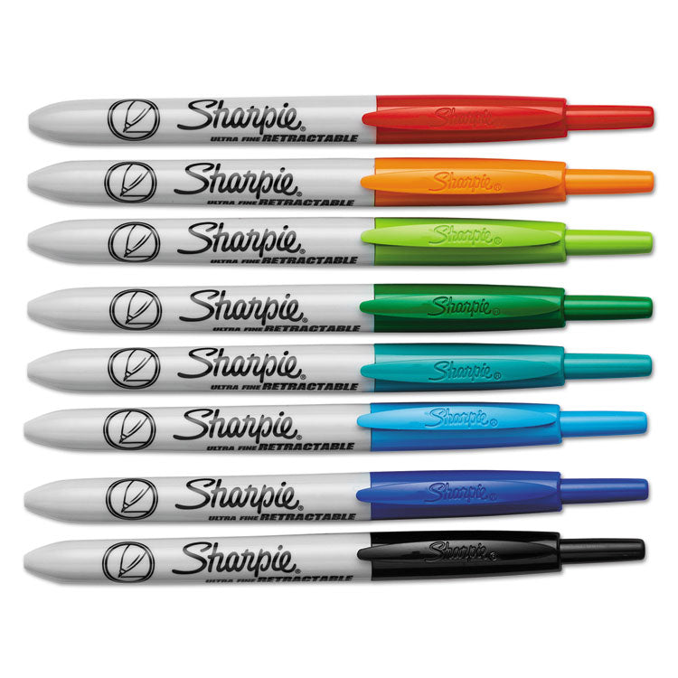 Retractable Permanent Marker, Extra-Fine Needle Tip, Assorted Colors, 8/set