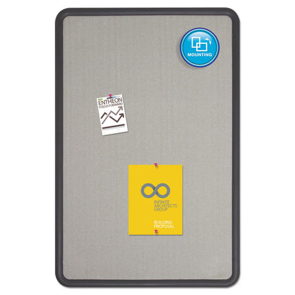 Contour Fabric Bulletin Board, 36" x 24", Gray Surface, Black Plastic Frame