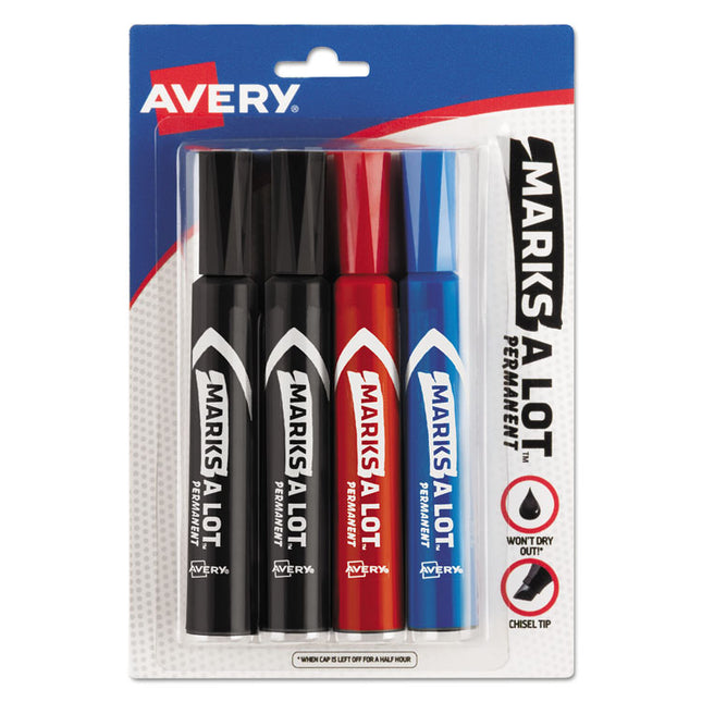 Marks A Lot Regular Desk-Style Permanent Marker, Broad Chisel Tip, Assorted Colors, 4/set (7905)