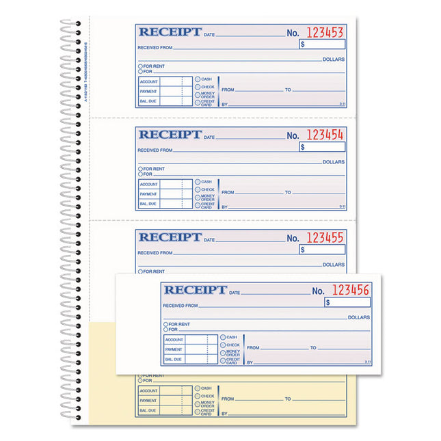Multipart Money/Rent Receipt Book, Two-Part Carbonless, 7.13 x 2.75, 4 Forms/Sheet, 200 Forms Total