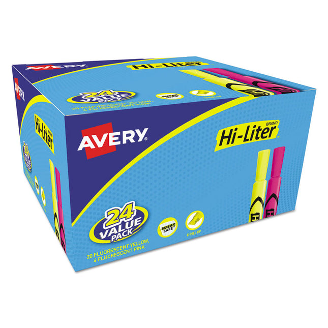 Hi-Liter Desk-Style Highlighter Value Pack, Assorted Ink Colors, Chisel Tip, Assorted Barrel Colors, 24/pack