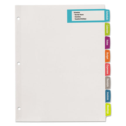 Big Tab Printable Large White Label Tab Dividers, 8-Tab, 11 x 8.5, White, 20 Sets