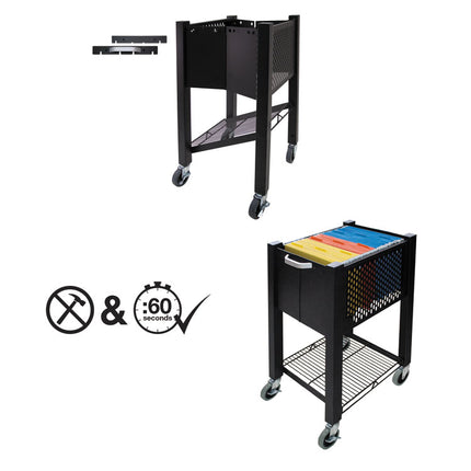 InstaCart Sidekick Deskside File Cart, Metal, 1 Shelf, 1 Bin, 14.25" x 16.25" x 27.75", Black
