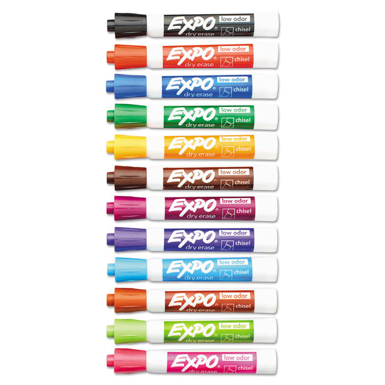 Low-Odor Dry-Erase Marker, Broad Chisel Tip, Assorted Colors, 12/set