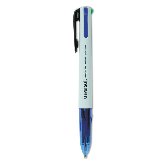 4-Color Multi-Color Ballpoint Pen, Retractable, Medium 1 Mm, Black/blue/green/red Ink, White/translucent Blue Barrel, 3/pack