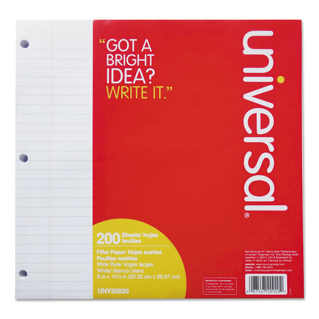 Filler Paper, 3-Hole, 8 X 10.5, Wide/legal Rule, 200/pack