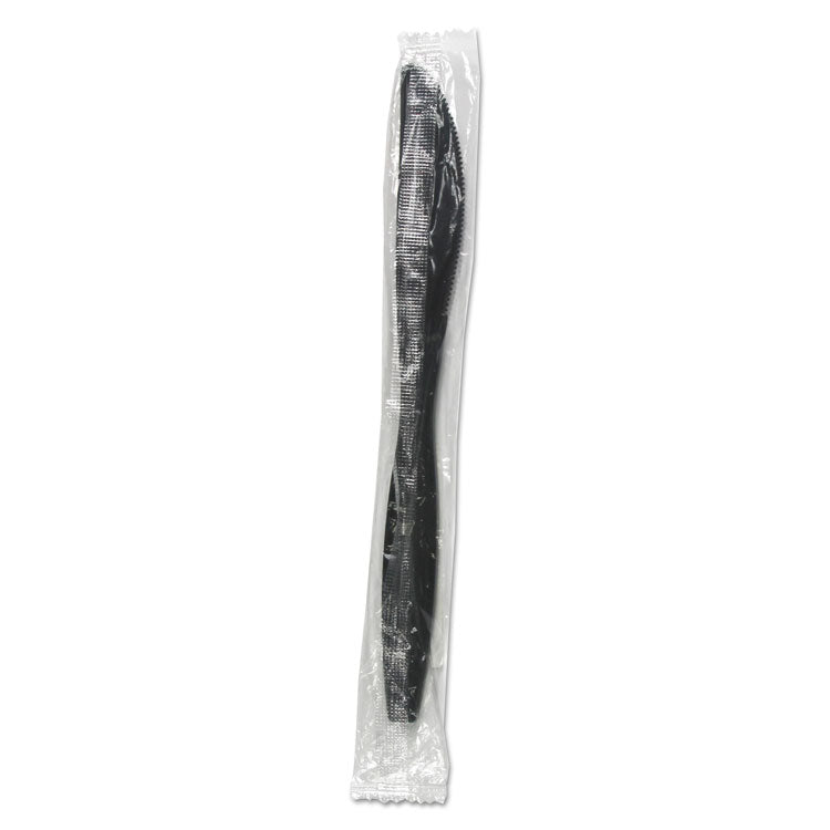Heavyweight Wrapped Polypropylene Cutlery, Knife, Plastic, Black, 1,000/Carton