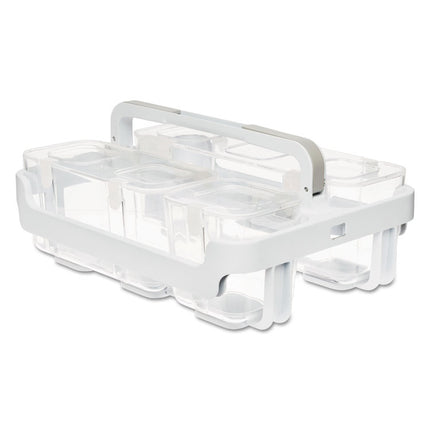 Stackable Caddy Organizer with S, M and L Containers, Plastic, 10.5 x 14 x 6.5, White Caddy/Clear Containers