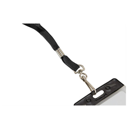 Flat Lanyard, Metal Hook Fastener, 36", Nylon, Black, 100/Pack