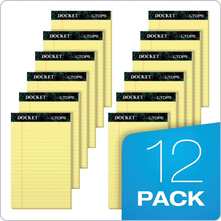 Docket Ruled Perforated Pads, Narrow Rule, 50 Canary-Yellow 5 X 8 Sheets, 12/pack
