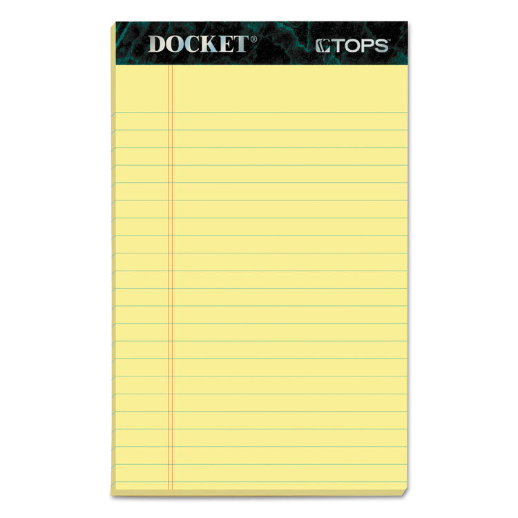 Docket Ruled Perforated Pads, Narrow Rule, 50 Canary-Yellow 5 X 8 Sheets, 12/pack