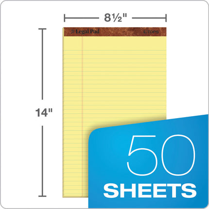The Legal Pad Plus Ruled Perforated Pads, 40 pt. Back, Wide/Legal Rule, 50 Canary-Yellow 8.5 x 14 Sheets, Dozen