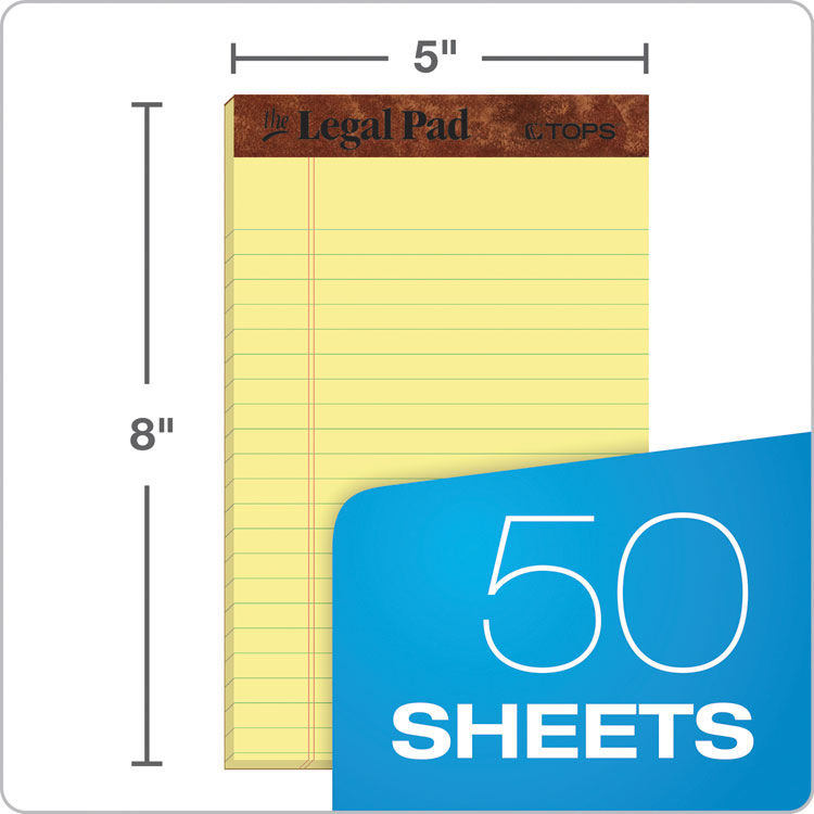 "The Legal Pad" Ruled Perforated Pads, Narrow Rule, 50 Canary-Yellow 5 X 8 Sheets, Dozen