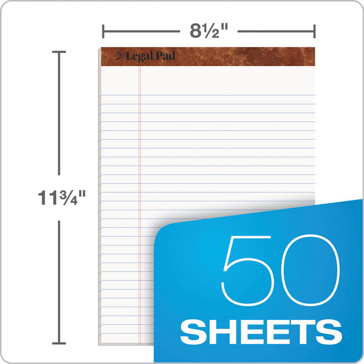 "The Legal Pad" Ruled Perforated Pads, Wide/legal Rule, 50 White 8.5 X 11.75 Sheets