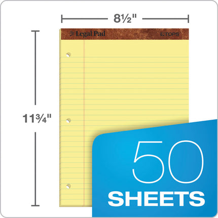 "The Legal Pad" Ruled Perforated Pads, Wide/legal Rule, 50 Canary-Yellow 8.5 X 11.75 Sheets, Dozen