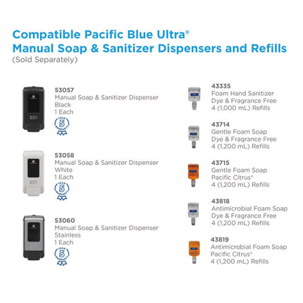 Pacific Blue Ultra Foam Soap Manual Dispenser Refill, Antimicrobial, Pacific Citrus Scent, 1,200 mL, 4/Carton