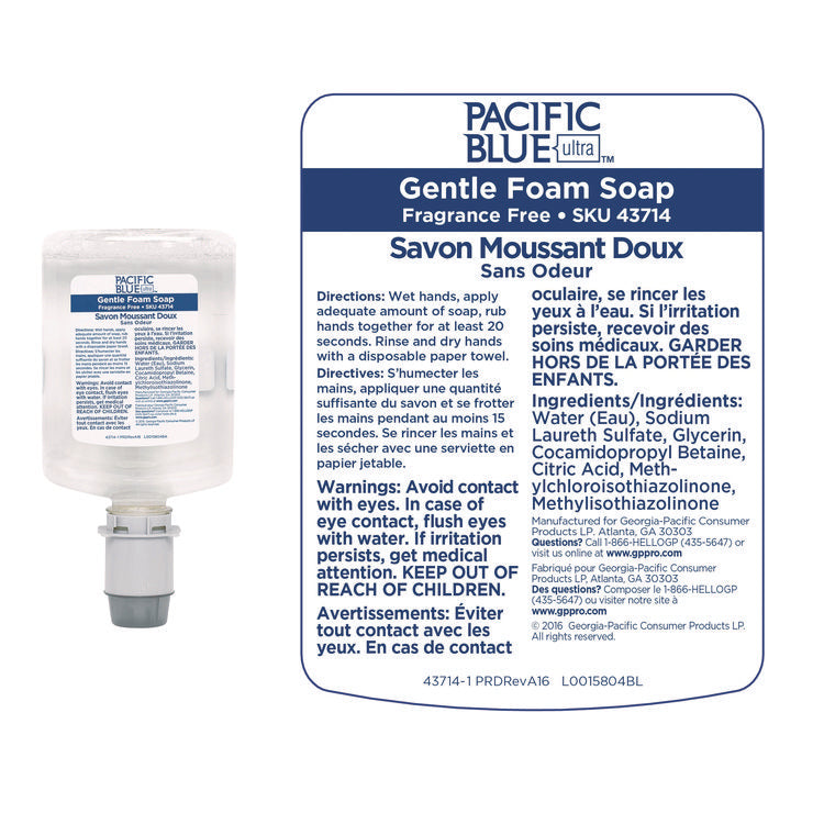 Pacific Blue Ultra Foam Soap Manual Dispenser Refill, Fragrance-Free, 1,200 mL, 4/Carton
