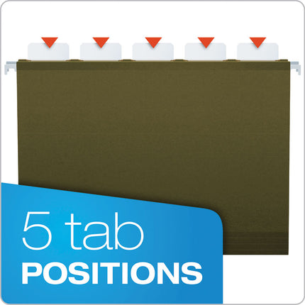 Ready-Tab Extra Capacity Reinforced Colored Hanging Folders, Letter Size, 1/5-Cut Tabs, Standard Green, 20/Box