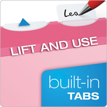 Ready-Tab Colored Reinforced Hanging Folders, Letter Size, 1/5-Cut Tabs, Pink, 20/Box