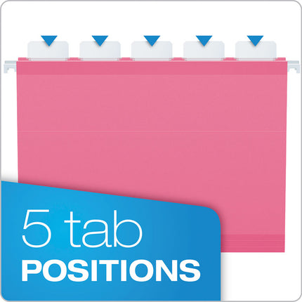 Ready-Tab Colored Reinforced Hanging Folders, Letter Size, 1/5-Cut Tabs, Pink, 20/Box