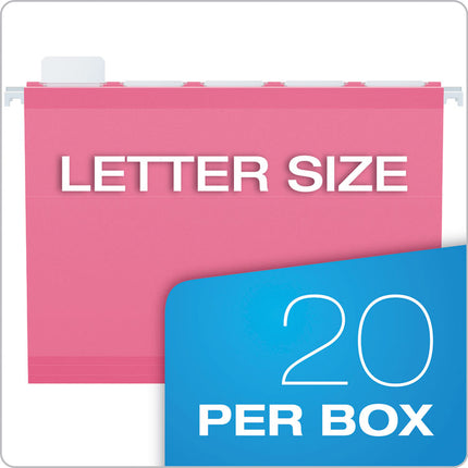 Ready-Tab Colored Reinforced Hanging Folders, Letter Size, 1/5-Cut Tabs, Pink, 20/Box