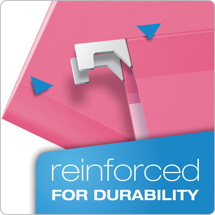Ready-Tab Colored Reinforced Hanging Folders, Letter Size, 1/5-Cut Tabs, Pink, 20/Box