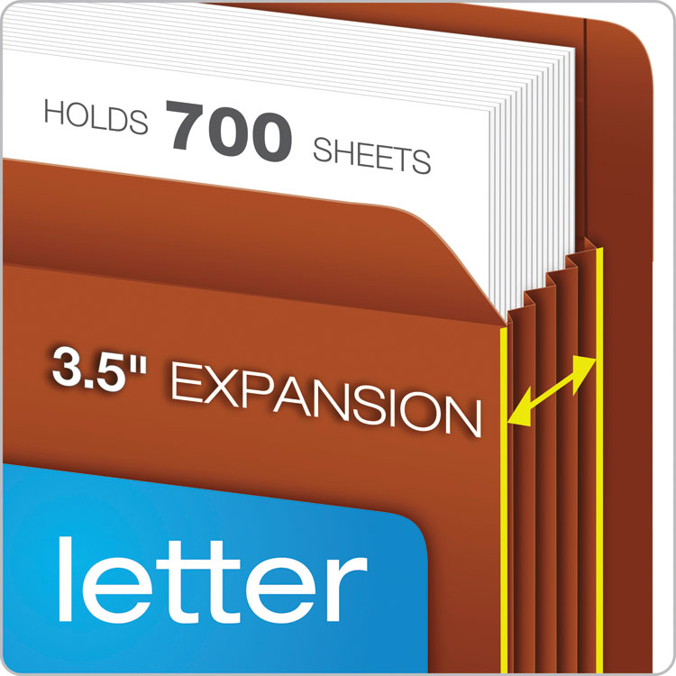Heavy-Duty End Tab File Pockets, 3.5" Expansion, Letter Size, Red Fiber, 10/box