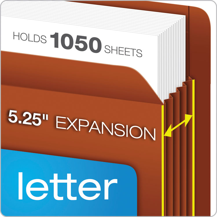 Heavy-Duty End Tab File Pockets, 5.25" Expansion, Letter Size, Red Fiber, 10/box