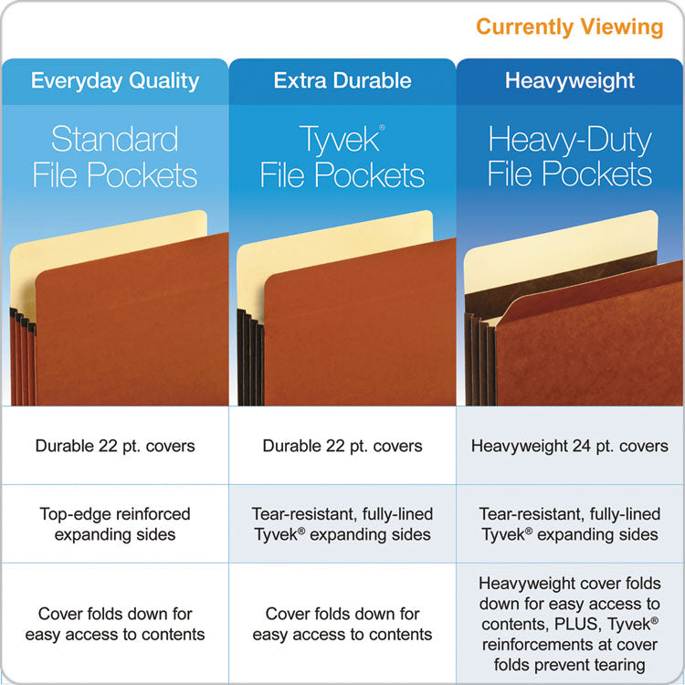 Heavy-Duty File Pockets, 3.5" Expansion, Letter Size, Redrope, 25/box