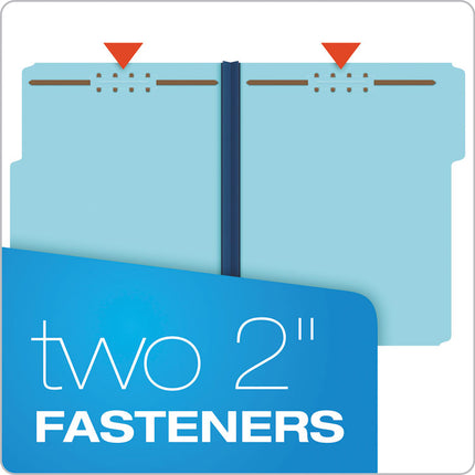 Heavy-Duty Pressboard Folders with Embossed Fasteners, 1/3-Cut Tabs, 1" Expansion, 2 Fasteners, Letter Size, Blue, 25/Box