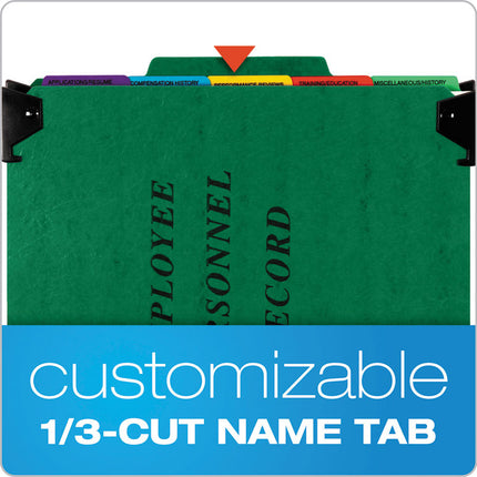 Hanging-Style Personnel Folders, 5 Dividers with 1/5-Cut Tabs, Letter Size, 1/3-Cut Exterior Tabs, Green